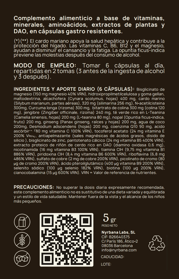 Cápsulas Anti Resaca. Protector Hepático con DAO (4 unidades)